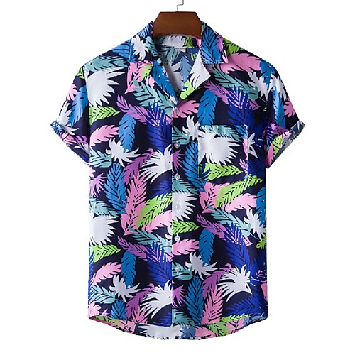 

Men's Shirt Other Prints Tropical Print Short Sleeve Casual Tops Beach Tropical Navy Blue