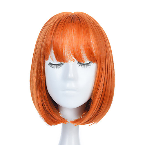 

Synthetic Wig Straight Bob Neat Bang Wig 14 inch Light Brown Bright Purple Black / Dark Green White Black Synthetic Hair Women's Cosplay Party Fashion Red Brown