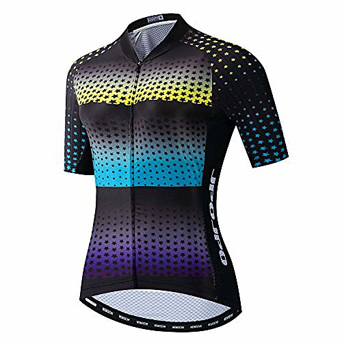 

women's cycling jersey short sleeve bike biking shirts full zipper bicycle tops cycling clothes pockets reflective blue yellow size l