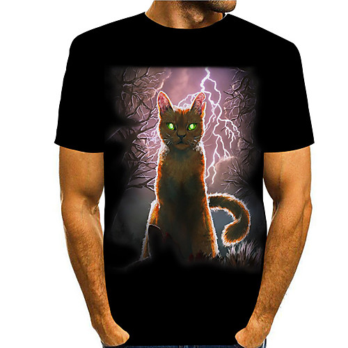 

Men's T shirt 3D Print Cat Graphic Prints Animal 3D Print Short Sleeve Daily Tops Basic Casual Black