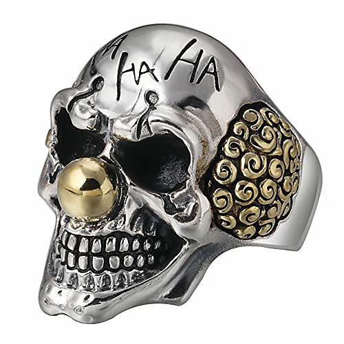 

gothic 925 sterling silver clown joker skull ring for men women adjustable size 8-10.5