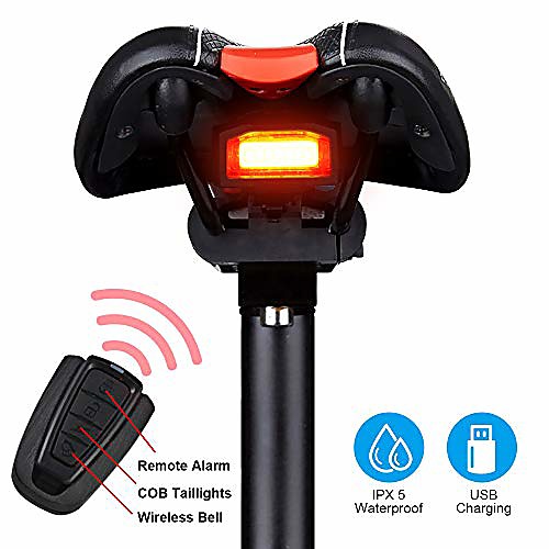 

bike tail light rechargeable, anti-theft alarm, warning electric horn, bike finder/tracker with remote, ipx6 waterproof electric mountain bike accessories