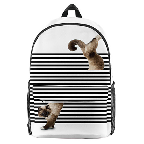 

Unisex Oxford Cloth Canvas School Bag Rucksack Commuter Backpack Large Capacity Shock Absorption Zipper Tiered Striped Cat Animal School Daily Backpack Sillver Gray Black / White White Black Silver