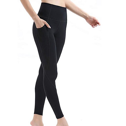 

Women's High Waist Yoga Pants Side Pockets Hidden Waistband Pocket Cropped Leggings Tummy Control Butt Lift Breathable Solid Color Black Dark Navy Spandex Yoga Fitness Gym Workout Winter Sports