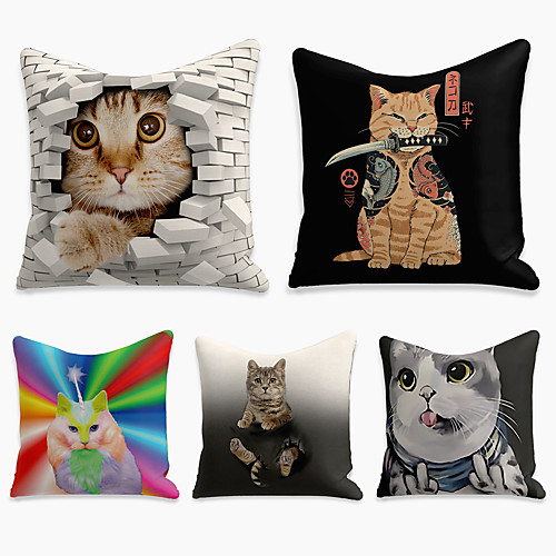 

5 pcs Linen Pillow Cover, 3D Square Zipper Polyester Traditional Classic