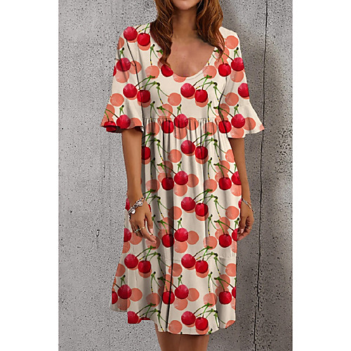 

Women's A Line Dress Knee Length Dress Red Half Sleeve Color Block Print Summer Round Neck Casual 2021 S M L XL XXL 3XL