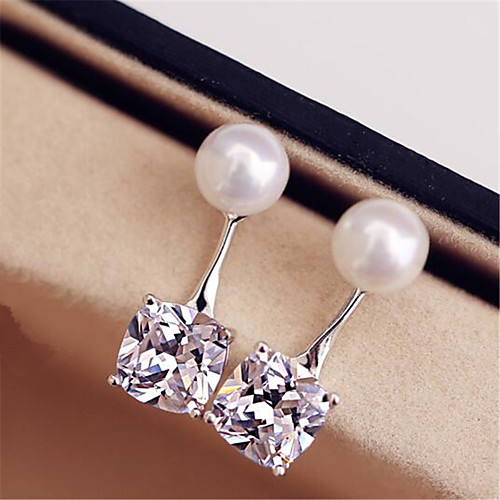 

Women's AAA Cubic Zirconia Stud Earrings Geometrical Precious Fashion Imitation Pearl Silver Plated Earrings Jewelry White For Christmas Party Evening Street Gift Date 1 Pair