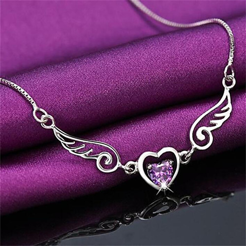 

Women's Pendant Necklace Heart Precious Fashion Zircon Copper Silver Plated White Purple 45 cm Necklace Jewelry 1pc For Christmas Wedding Party Evening Street Gift