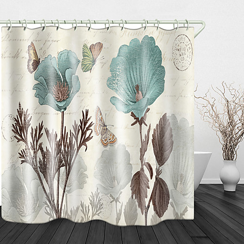 

VintageButterfly flowers Print Waterproof Fabric Shower Curtain for Bathroom Home Decor Covered Bathtub Curtains Liner Includes with Hooks
