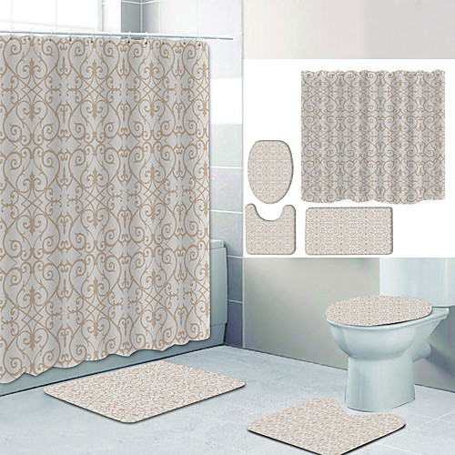 

Simple Series 9 Digital Printing Four-piece Set Shower Curtains and Hooks Modern Polyester Machine Made Waterproof Bathroom