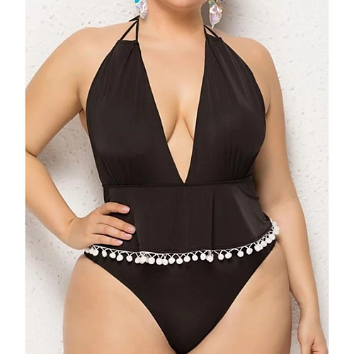 

Women's Plus Size Padded Fashion Sexy New One Piece Swim Dress Swimsuit Backless Knotted Bow Solid Colored Deep V Swimwear Bathing Suits Black / Color Block