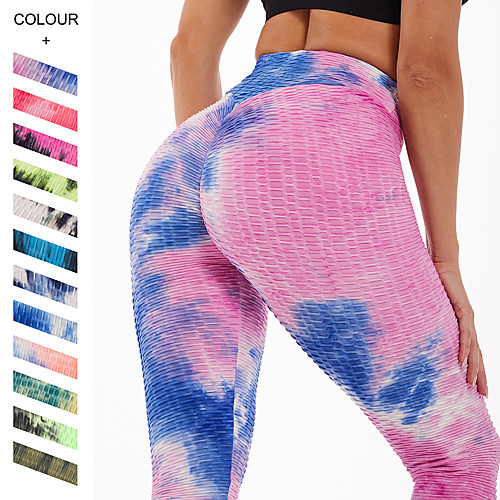 

Women's High Waist Yoga Pants Cropped Leggings Tummy Control Butt Lift Breathable Tie Dye Black / White BlueYellow Black / Yellow Spandex Yoga Fitness Gym Workout Winter Sports Activewear Stretchy