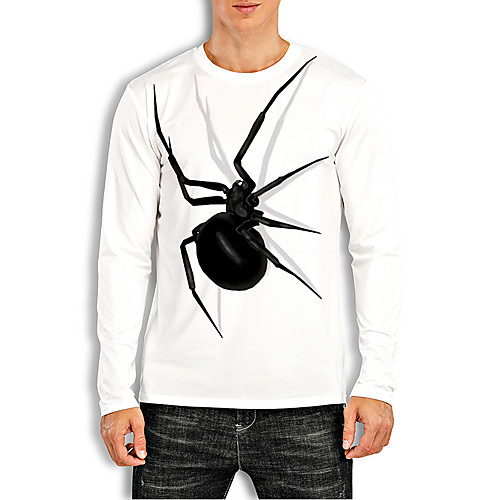 

Men's Tees T shirt 3D Print Graphic Prints Spider Animal Print Long Sleeve Daily Tops Basic Casual White