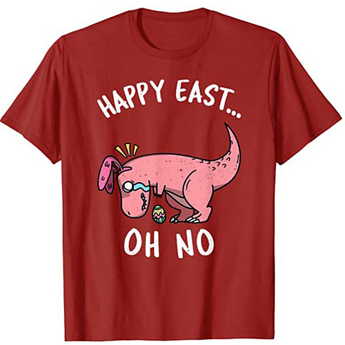 

Men's T shirt Hot Stamping Graphic Prints Dinosaur Happy Easter Print Short Sleeve Daily Tops 100% Cotton Fashion Vintage Classic Black Blue Red