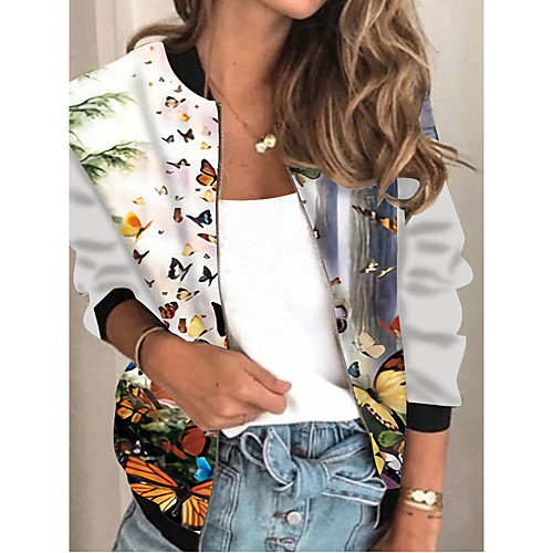 

Women's Animal Patterned Print Active Spring & Fall Jacket Regular Daily Long Sleeve Air Layer Fabric Coat Tops Rainbow
