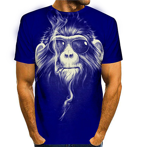 

Men's Tees T shirt 3D Print Graphic Prints Monkey Animal Print Short Sleeve Daily Tops Basic Casual Blue