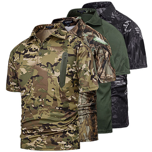 

Men's Hunting T-shirt Short Sleeve Outdoor Summer Quick Dry Breathability Wearable Soft Camo / Camouflage Polyester Black Camouflage Green Camouflage Gray