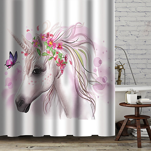 

Shower Curtains with Hooks Rustic Unicorn Scenery Polyester Novelty Fabric Waterproof Shower Curtain for Bathroom