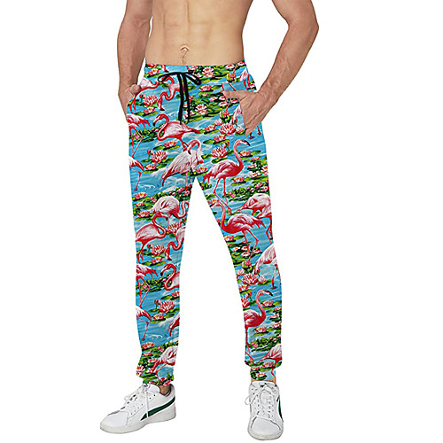 

Men's Casual Athleisure Daily Sports Jogger Pants Sweatpants Pants Flamingo Full Length Drawstring Pocket 3D Print Rainbow