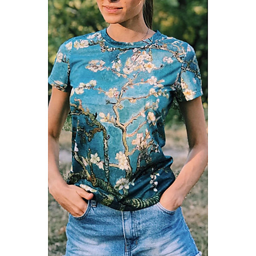 

Women's T shirt Plants 3D Print Round Neck Tops Basic Basic Top Blue