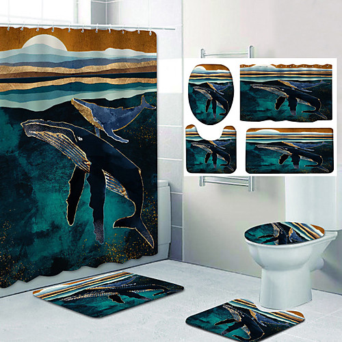 

Beautiful Mountains Pattern Printing Bathroom Shower Curtain Leisure Toilet Four-Piece Design