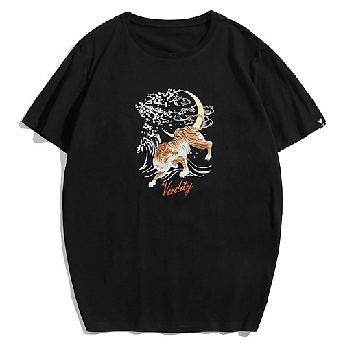 

Men's T shirt Hot Stamping Graphic Prints Tiger Animal Print Short Sleeve Casual Tops 100% Cotton Basic Casual Fashion Black