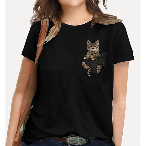 

Women's Plus Size Print Cat Graphic Animal T shirt Large Size Round Neck Short Sleeve Basic Tops XL XXL 3XL White Black Big Size / 100% Cotton
