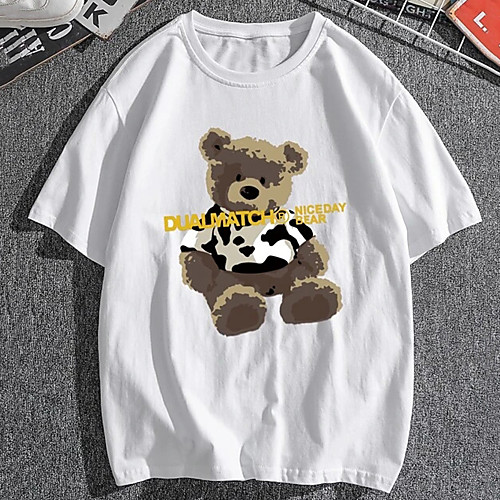 

Men's Unisex T shirt Hot Stamping Bear Animal Plus Size Print Short Sleeve Casual Tops 100% Cotton Basic Casual Fashion White