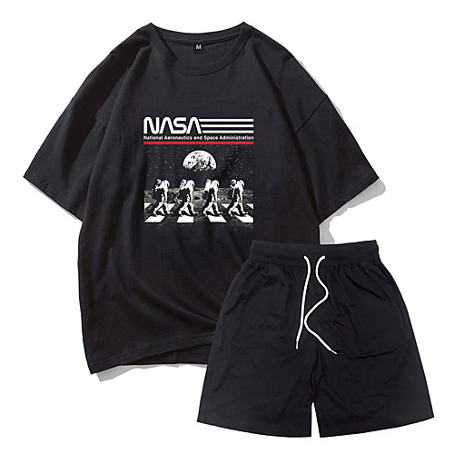 

Men's Casual / Sporty Athleisure Breathable Outdoor Daily Gym Shorts Suits Pants Astronaut Short Drawstring 3D Print Black