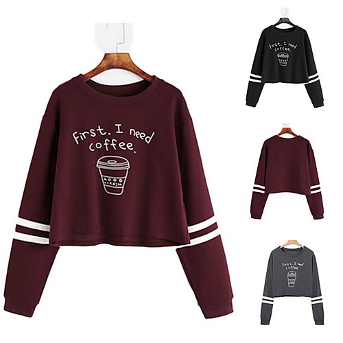 

Women's Sweatshirt Crop Top Pullover Crop Top Crew Neck Stripes Letter Printed Sport Athleisure Sweatshirt Top Long Sleeve Breathable Soft Comfortable Everyday Use Street Casual Daily Outdoor