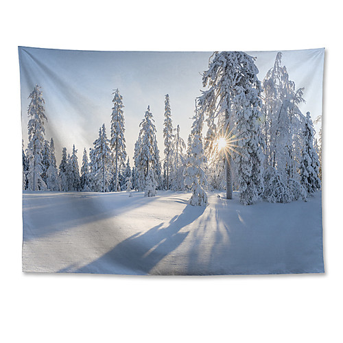 

Wall Tapestry Art Decor Blanket Curtain Hanging Home Bedroom Living Room Polyester Winter Tree Sunrise Cold Snowflake Cloud Outdoor Forest