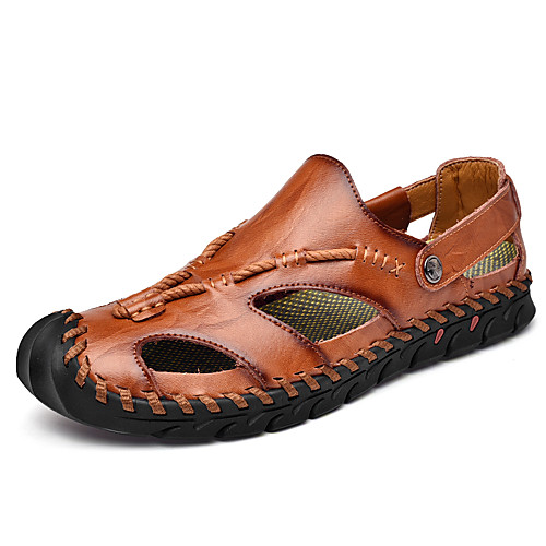 

Men's Sandals Beach Roman Shoes Daily Outdoor Nappa Leather Breathable Non-slipping Wear Proof Light Brown Black Brown Spring Summer