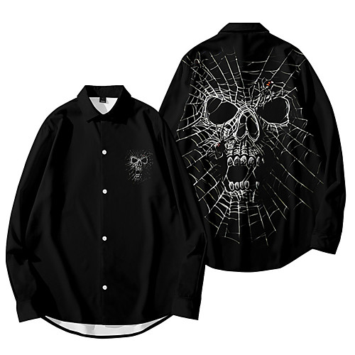 

Men's Shirt 3D Print Skull Button-Down 3D Print Long Sleeve Daily Tops Casual Fashion Black
