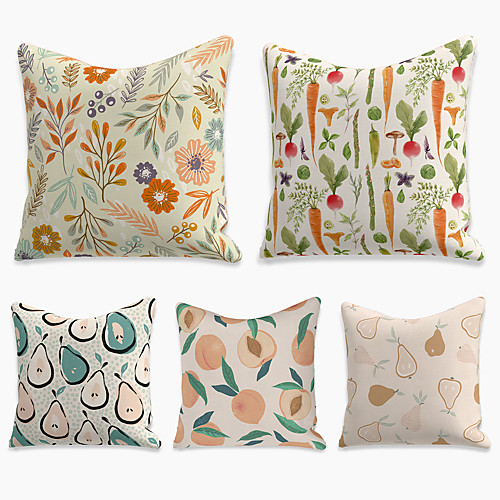 

5 pcs Linen Pillow Cover, Floral&Plants Square Zipper Polyester Traditional Classic