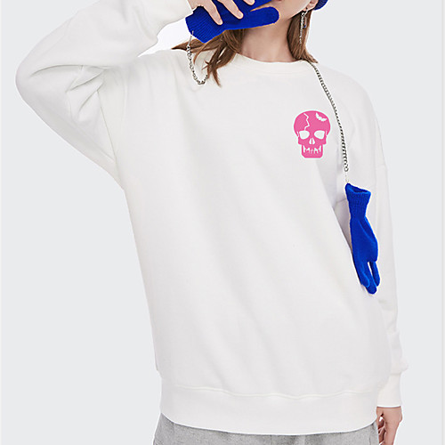 

Women's Pullover Sweatshirt Skull Print Daily Other Prints Basic Hoodies Sweatshirts White Blue Blushing Pink