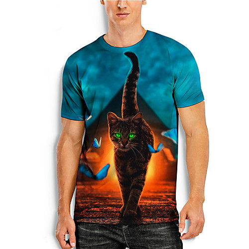 

Men's T shirt 3D Print Cat Graphic Prints Animal 3D Print Short Sleeve Daily Tops Basic Casual Blue