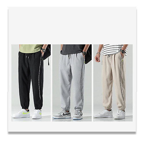 

Men's Casual / Sporty Chino Chinos Sweatpants Pants Lines / Waves Black Khaki Light Grey