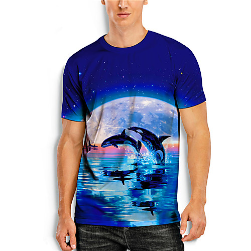 

Men's Tees T shirt 3D Print Graphic Prints Shark Animal Print Short Sleeve Daily Tops Casual Designer Big and Tall Blue