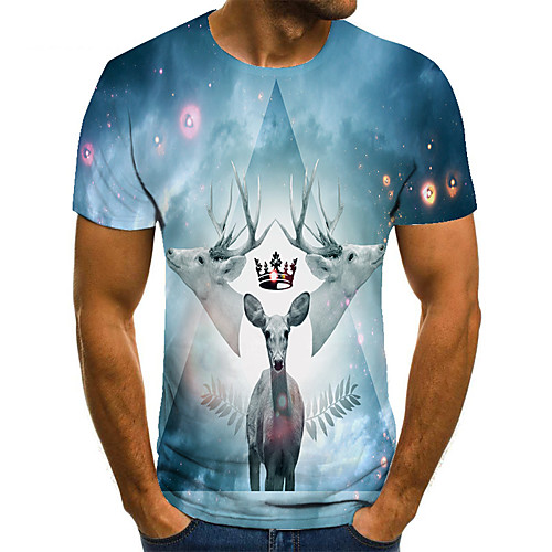 

Men's T shirt 3D Print Animal 3D Print Print Short Sleeve Casual Tops Casual Fashion Blue