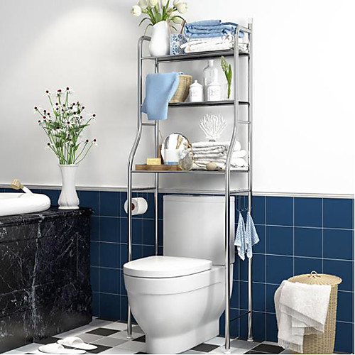 

Punch-free Bathroom Shelf Stainless Steel Floor Wall Hanging Storage Toilet Rack Household