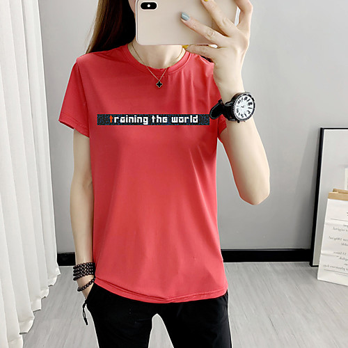 

Women's Tee / T-shirt Pure Color Crew Neck Nylon Letter & Number Sport Athleisure T Shirt Top Short Sleeves Breathable Quick Dry Soft Comfortable Exercise & Fitness Running Everyday Use Casual Daily