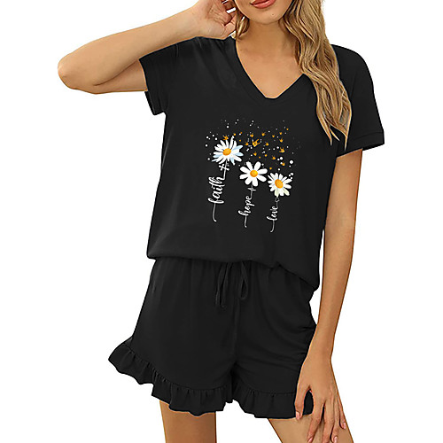

Women Basic Streetwear Floral Vacation Casual / Daily Two Piece Set Tracksuit T shirt Loungewear Shorts Drawstring Ruffle Print Tops