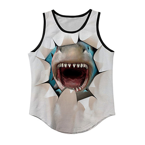 

Men's Tank Top Undershirt 3D Print Graphic Prints Shark Animal Print Sleeveless Daily Tops Casual Designer Big and Tall White