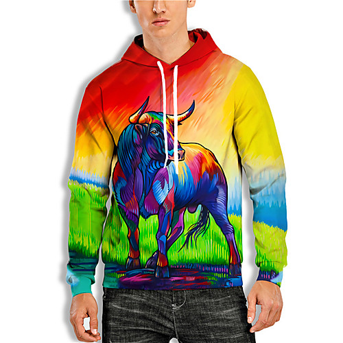 

Men's Pullover Hoodie Sweatshirt Graphic Prints Cow Animal Print Daily Holiday 3D Print Basic Casual Hoodies Sweatshirts Rainbow