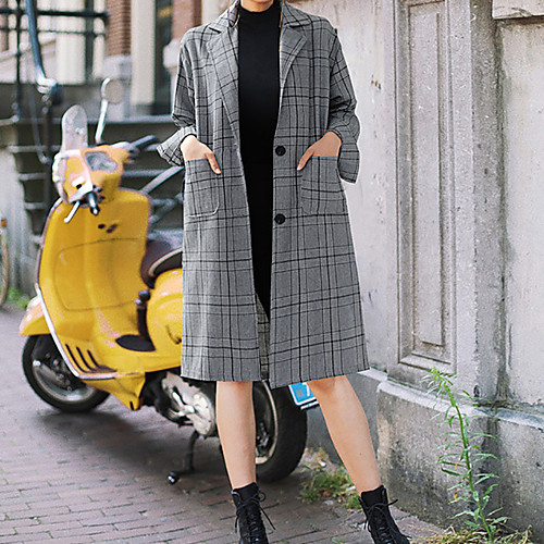 

Women's Print Print Basic Fall & Winter Trench Coat Regular Daily Long Sleeve Cotton Coat Tops Khaki