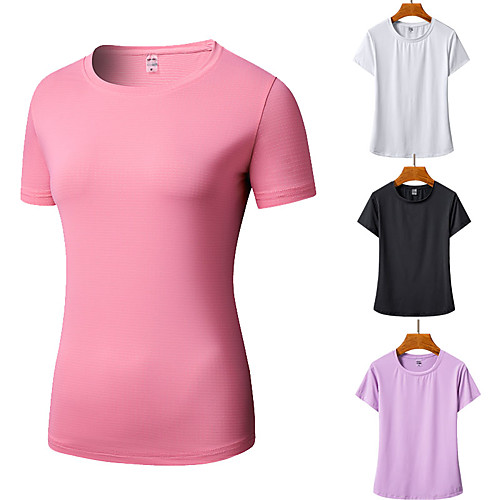 

Women's Short Sleeve Running Shirt Tee Tshirt Athleisure Summer Nylon Moisture Wicking Quick Dry Breathable Yoga Fitness Running Sportswear Solid Colored Normal Violet White Black Blushing Pink