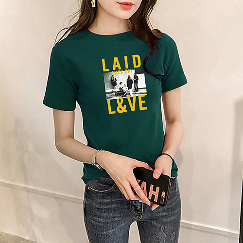 

Women's Tee / T-shirt Pure Color Crew Neck Spandex Letter Printed Sport Athleisure Top Short Sleeves Breathable Soft Comfortable Everyday Use Casual Daily Outdoor