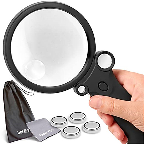 

Magnifier Magnifying Glass Set Handheld with Lighting Function 2.5, 4.5, 25, 55 Reading Inspection Macular Degeneration 75 mm Rubber ABSPC Kid's Adults' Seniors