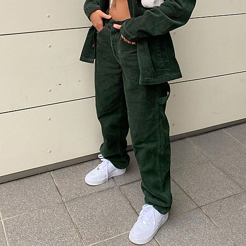

Women's Stylish Streetwear Comfort Casual Daily Chinos Pants Plain Full Length Green