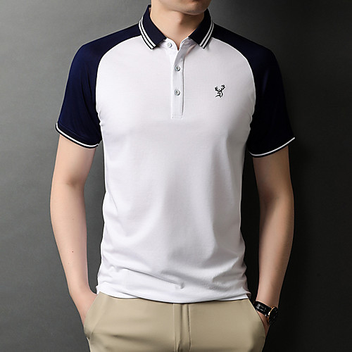 

Men's Golf Polo Shirts Short Sleeve Breathable Quick Dry Soft Sports Outdoor Autumn / Fall Spring Summer Cotton Patchwork Pink Scarlet White Sky Blue Turquoise / Micro-elastic